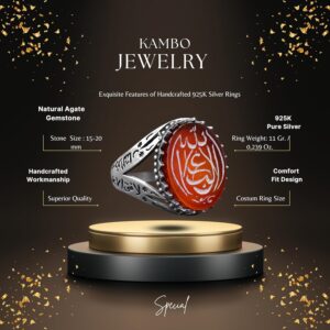 925 Ayar Gümüş Yüzük, Doğal Akik Taşı, Zülfikar İslam Kılıcı Yüzüğü - Görsel 2