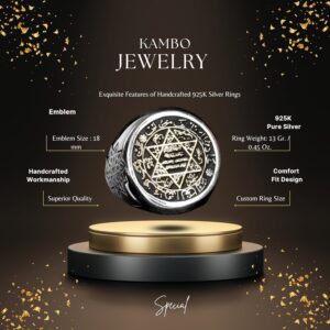 Erkekler için Sterlin Gümüş Yüzük - Davud Yıldızı Tılsımı ile Yazılı İnşcriptionlar - Görsel 2