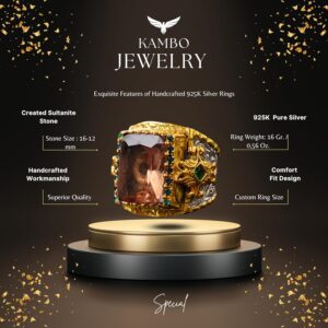 Sultanit Taşlı El Yapımı Yüzük, Altın Kaplama Sterlin Gümüş Erkek Yüzüğü - Dönüşüm ve Gizem Sembolü - Görsel 2