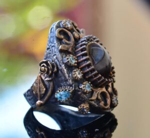 Gerçek Doğal Granat Taşı Antika Yüzük - 925 Ayar Gümüş Unisex Kral Yüzük - Görsel 4