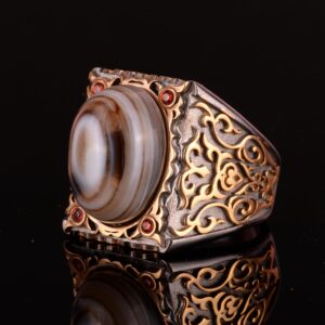 Gerçek Doğal Agat Taşı Yüzük, 925 Ayar Gümüş Yüzük, Erkek Sultan Yüzüğü - Görsel 5