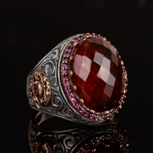 Gerçek Doğal Granat Taşlı Yüzük, Kral Yüzüğü, 925 Ayar Gümüş Yüzük - Görsel 4