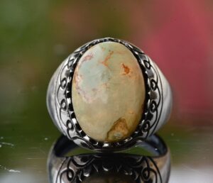 Gerçek Arizona Yeşil Turkuaz Taş Yüzük, 925 Ayar Gümüş Yüzük Erkekler İçin - Görsel 3