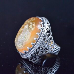 Gerçek Doğal Akik, İslami Şeriat Yazılı Yüzük - 925 Ayar Gümüş El Yapımı Erkek Büyük Yüzük - Görsel 5
