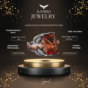 El Yapımı Sultanite Taşlı Yüzük, Gümüş Erkek Yüzüğü, Kartal Tasarımı - Dönüşüm ve Özgürlüğün Sembolü - Görsel 2