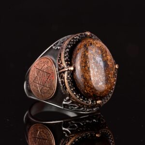 925 Ayar Katı Gümüş Erkek Yüzük, Bronzit Taşlı Yüzük, Davud Yıldızı Yüzüğü - Topraklama Gücü Tasarımı - Görsel 5