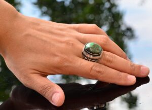 Gerçek Doğal Arizona Turkuaz Taş Yüzük, El Yapımı 925 Ayar Gümüş Erkek Yüzüğü - Görsel 6