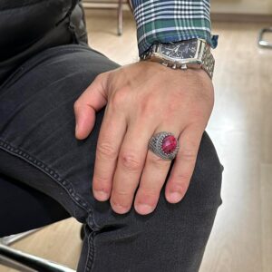 Gerçek Doğal Taş Yüzük, 925 Ayar Katı Gümüş Erkek Yüzüğü (Yakut) - Görsel 3