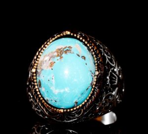 Erkekler için Sterling Gümüş Yüzük - Doğal Arizona Turkuaz Taşı ile Altın Aksan - Görsel 5