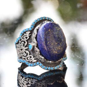 El Yapımı 925 Ayar Gümüş Erkek Yüzük - Doğal Taşlı Orta Doğu Tasarımı (Lapis Lazuli) - Görsel 3
