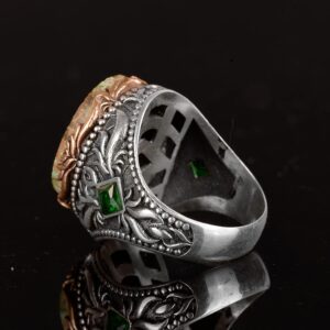 Gerçek Doğal Arizona Turkuaz Taşı Erkek Yüzüğü, El Yapımı Yüzük, 925 Ayar Gümüş Yüzük - Görsel 7