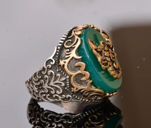 925 Ayar Gümüş Yüzük - Semboller Yüzüğü - Yeşil Akik Taşı Yüzük (Akrep) - Görsel 4