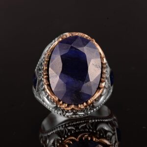 925 Ayar Gümüş Erkek Yüzük, Gerçek Doğal Safir Taşlı Yüzük, El Yapımı Yüzük - Görsel 6