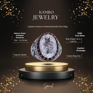 Gerçek Doğal Taş Yüzük - El Yapımı Kartal Yüzüğü - 925 Ayar Gümüş Yüzük (Yeşil Ametist) - Görsel 2