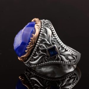 Eski Tarz Erkekler için 925 Ayar Gümüş Yüzük Doğal Druzy Kuvars Taşlı - Görsel 4