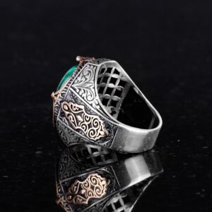 Doğal Malakit Taş Yüzük - Canlı 925 Ayar Katı Gümüş Erkek Yüzük - Görsel 7