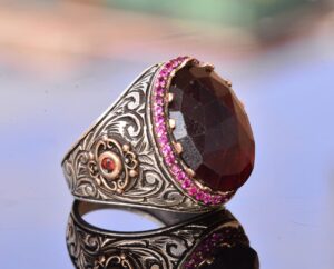 El Yapımı Doğal Garnet Taşlı Yüzük, Sterlin Gümüş Erkek Yüzüğü - Tutku ve Koruma Sembolü - Görsel 4