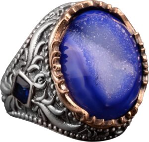 Eski Tarz Erkekler için 925 Ayar Gümüş Yüzük Doğal Druzy Kuvars Taşlı