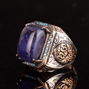 Gerçek Doğal Tanzanit Taşlı Yüzük, El Yapımı Yüzük, 925 Ayar Gümüş Yüzük Erkekler İçin - Görsel 6