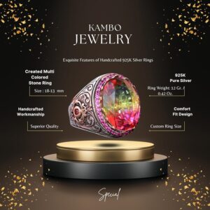 925 Ayar Gümüş Kral Yüzük - Çok Renkli Yapay Taş - El Yapımı Erkek Takısı - Görsel 2