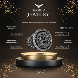 Gümüş Erkek Yüzük, Doğal Siyah Onyks Taşı, Kral Süleyman Mührü Yüzüğü, El Yapımı Takı - Görsel 2