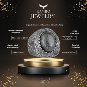 Gerçek Doğal Taş Yüzük, 925 Ayar Sert Gümüş Erkek Yüzüğü (Yeşil Göz) - Görsel 2