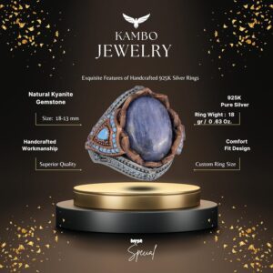 Gerçek Doğal Taş Yüzük - El Yapımı 925 Ayar Gümüş Yüzük (Kyanit) - Görsel 2