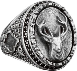 925 Ayar Gümüş Erkek Geyik Yüzük - Cesur ve İhtişamlı Tasarım, Günlük Kullanım ve Özel Günler için İdeal - Görsel 1