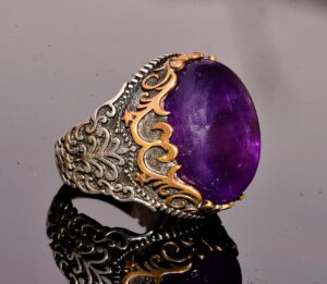 Doğal Ametist Gerçek Taş Yüzük, 17.90 Karat, Taş Erkek Yüzüğü, 925 Ayar Gümüş Yüzük, mor - Görsel 4