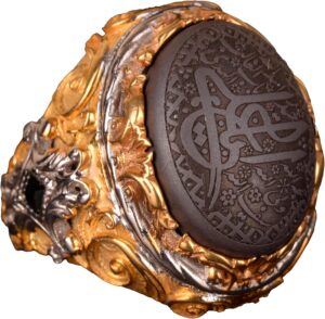 Gerçek Doğal Hematit Taş Yüzük, 925 Ayar Sterlin Gümüş Erkek Yüzük, İslami Yüzük - Görsel 1