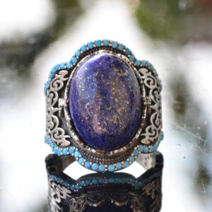 El Yapımı 925 Ayar Gümüş Erkek Yüzük - Doğal Taşlı Orta Doğu Tasarımı (Lapis Lazuli) - Görsel 6