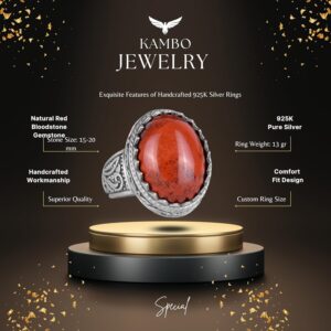 Doğal Taş Yüzük - 925 Ayar Gümüş Yüzük (Kırmızı Kan Taşı) - Görsel 3