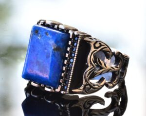 El Yapımı Sterlin Gümüş Erkek Yüzük | Doğal Lapis Lazuli Taşı | Bilgelik ve Gerçek Tasarımı - Görsel 4