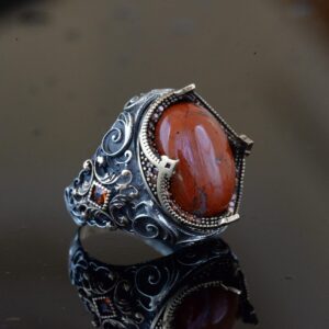 Gerçek Doğal Kan Taşlı Yüzük, Erkekler İçin Minimalist Yüzük, 925 Ayar Gümüş Yüzük - Görsel 8