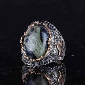 Doğal Göz Taşlı Yüzük - Canlı 925 Ayar Katı Gümüş Erkek Yüzüğü - Görsel 5