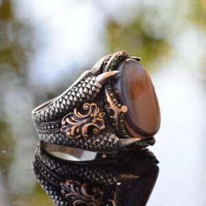 925 Ayar Gümüş Erkek Yüzük, Doğal Akik Taşı ile El Yapımı Vintage Tarzı Gümüş Yüzük - Görsel 4