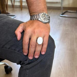 Gerçek Doğal Sedef Taş Yüzük - 925 Ayar Gümüş Büyük Yüzük - El Yapımı Yüzük - Görsel 3