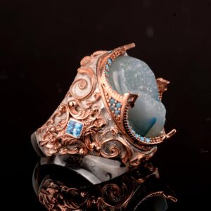 Gerçek Doğal Drusy Kristal Kuvars Taş Yüzük, 925 Ayar Gümüş Yüzük Erkekler İçin - Görsel 5