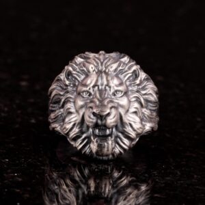 925 Ayar Gümüş Erkek Yüzük - Aslan Başı Figürlü Güç Sembolü Yüzük - El Yapımı Vintage Tasarım - Görsel 3