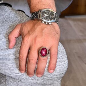 Gerçek Doğal Taş Yüzük - El Yapımı 925 Ayar Gümüş Yüzük - El Yapımı Yüzük (Yıldız Yakutu) - Görsel 3