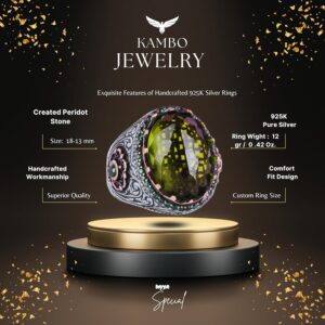 925 Ayar Gümüş El Yapımı Yüzük - Oluşturulmuş Peridot Taş Yüzük - Görsel 2