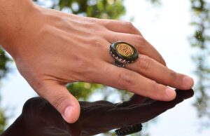 El Yapımı Yeşil Taş Yüzük, 925 Ayar Gümüş İslami Erkek Yüzüğü - Görsel 6