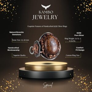 Aslan Yüzük, Doğal Bronzit Taş Yüzük - Cesur 925K Katı Gümüş Erkek Yüzük - Topraklama Gücü Tasarımı - Görsel 2