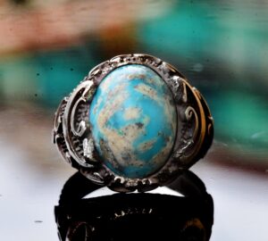 Gerçek Arizona Turkuaz Taş Yüzük - 11.95 Karat Yüzük - İslami Yüzük - Gümüş Yüzük - Görsel 5