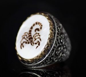 Regal & Sembolik Erkek 925 Ayar Gümüş Yüzük - Akrep Sembolü ve Doğal Taşlar ile Süslenmiş - Görsel 2