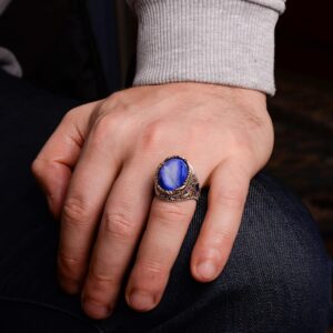 Eski Tarz Erkekler için 925 Ayar Gümüş Yüzük Doğal Druzy Kuvars Taşlı - Görsel 6