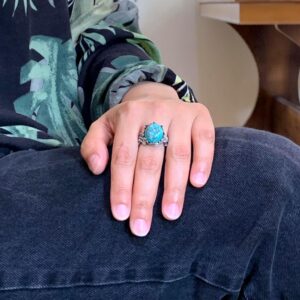 Doğal Arizona Turkuaz Taşlı Yüzük, 925 Ayar Gümüş Yüzük, Minimalist El Yapımı Yüzük (Model-5) - Görsel 3