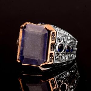 Gerçek Doğal Safir Taşlı Yüzük, 925 Ayar Gümüş Erkek Yüzük - Görsel 5