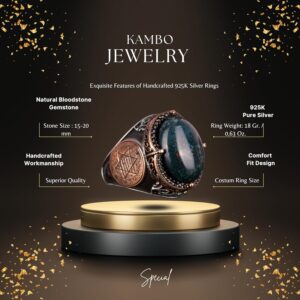 Davud Yıldızı Yüzüğü, Doğal Yeşil Kan Taşı Yüzüğü - 925 Ayar Gümüş Yüzük Erkekler İçin - Görsel 2