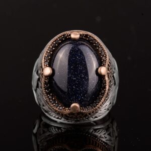 Mavi Yıldız Yüzük, Mavi Yapay Yüzük, 925 Ayar Gümüş, Ay Yıldız Erkek Yüzükleri, Gökyüzü Mavi Yüzük, Babalar Günü Hediyesi - Görsel 3